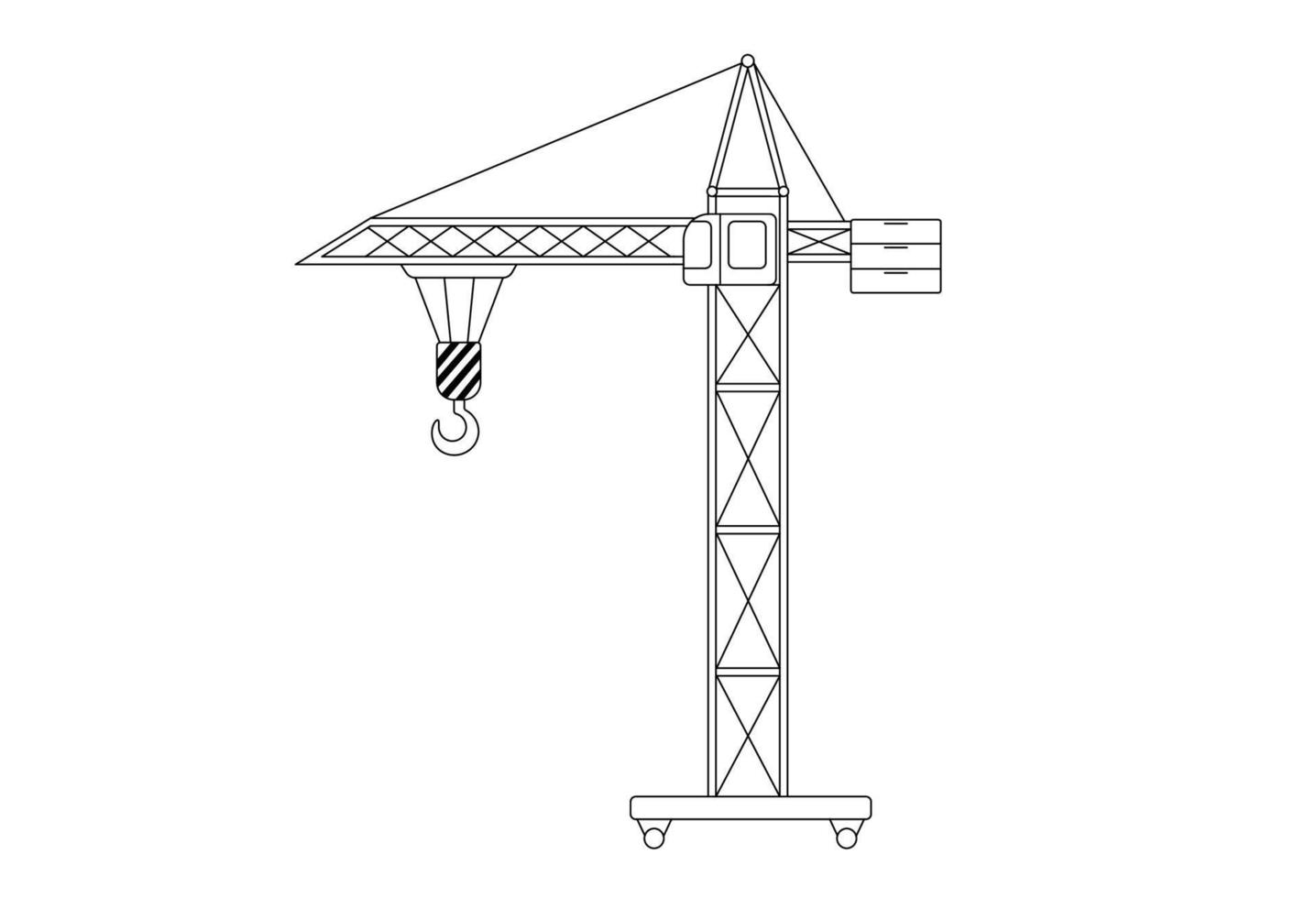 Construction crane. Outline illustration isolated on white background. Childish cute construction vehicle vector