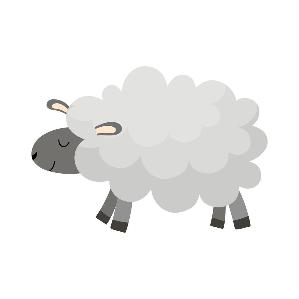 Cute grey sheep isolated on white. Vector cartoon illustration for kids