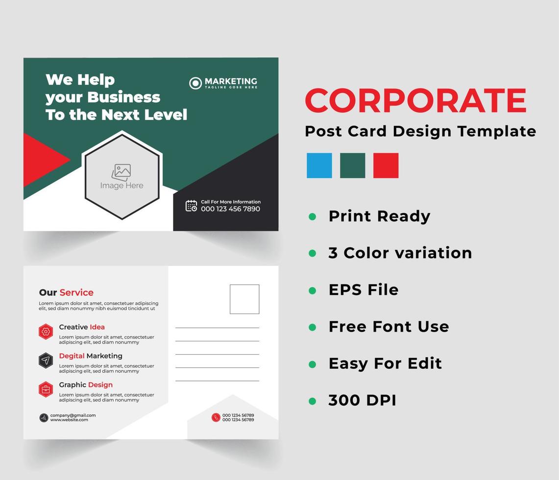 Corporate Business Post Card Design Template. vector