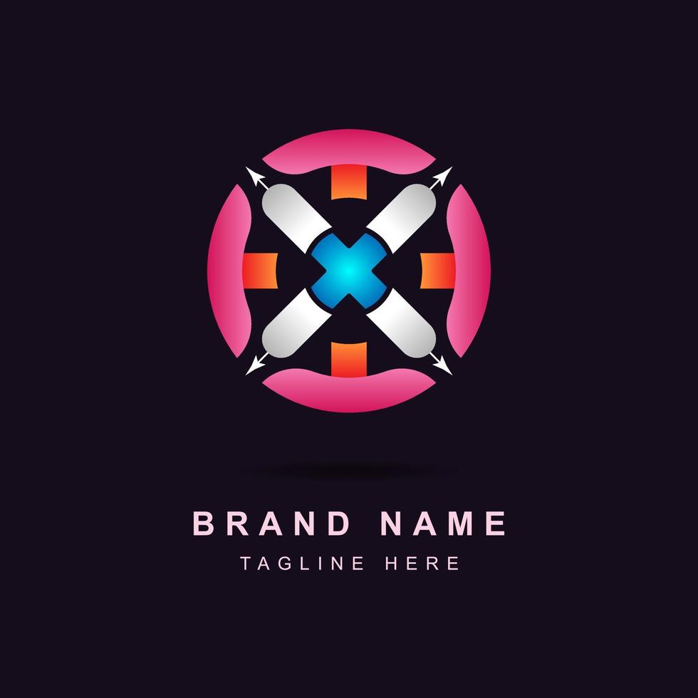 abstract rounded shape with x letter in the center vector