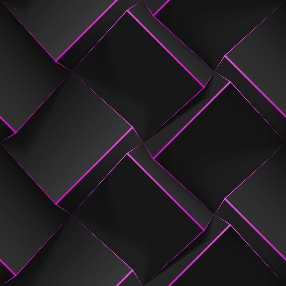 Volumetric abstract texture with black cubes with thin pink lines. Realistic geometric seamless pattern for backgrounds, wallpaper, textile, fabric and wrapping paper. Vector realistic template.