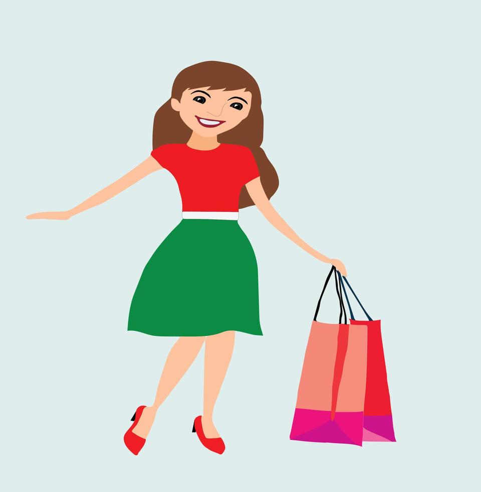 contento hermosa mujer con compras Pro vector