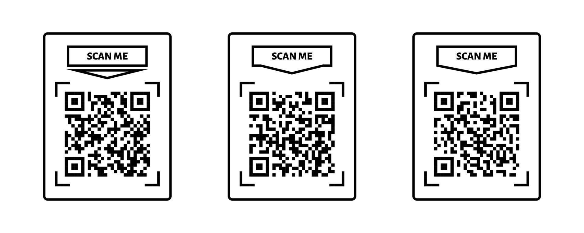 Scan me QR code frame. QR code for payment, text transfer with scan me button. Vector illustration