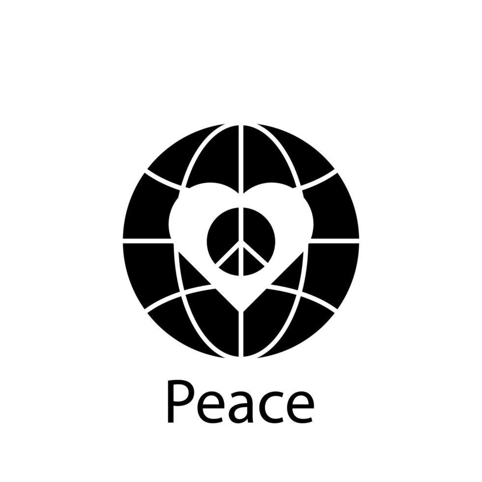 peace, globe, heart vector icon illustration