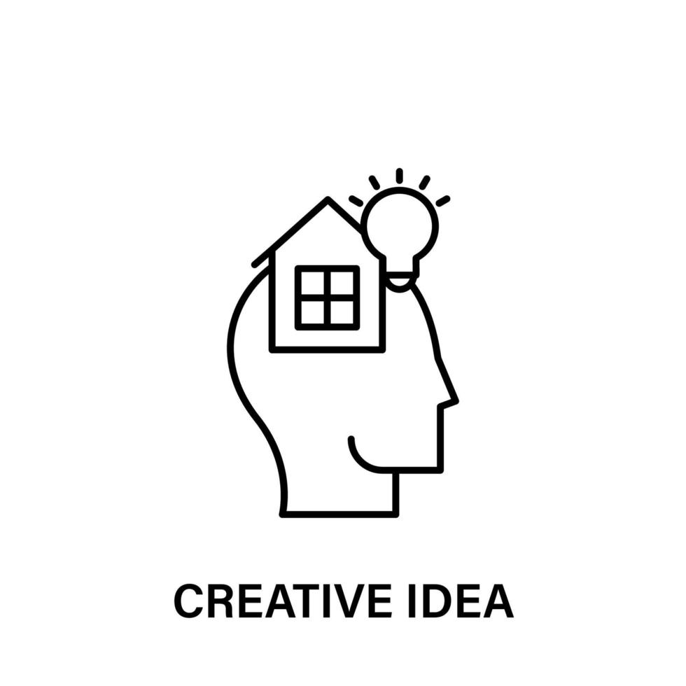 thinking, head, home, bulb, creative idea vector icon illustration