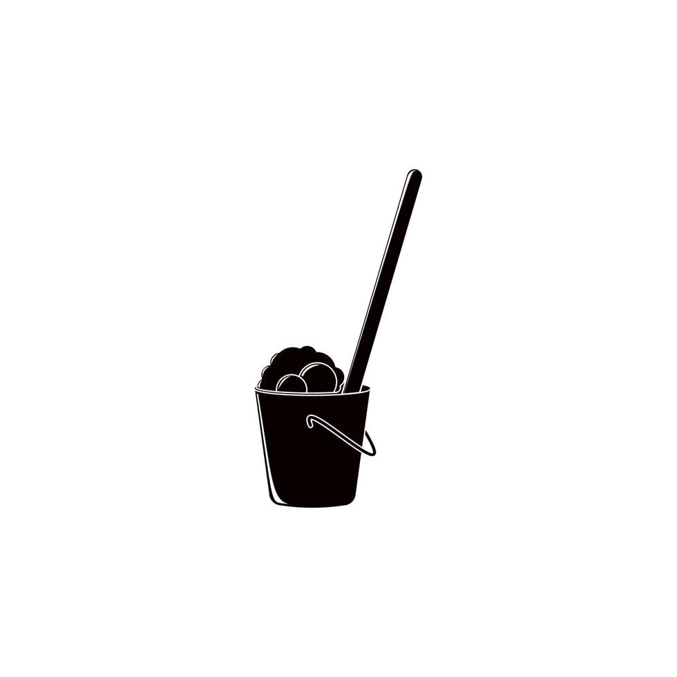 bucket with foam and mop vector icon illustration