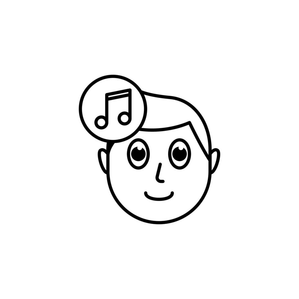 human face character mind in music note vector icon illustration