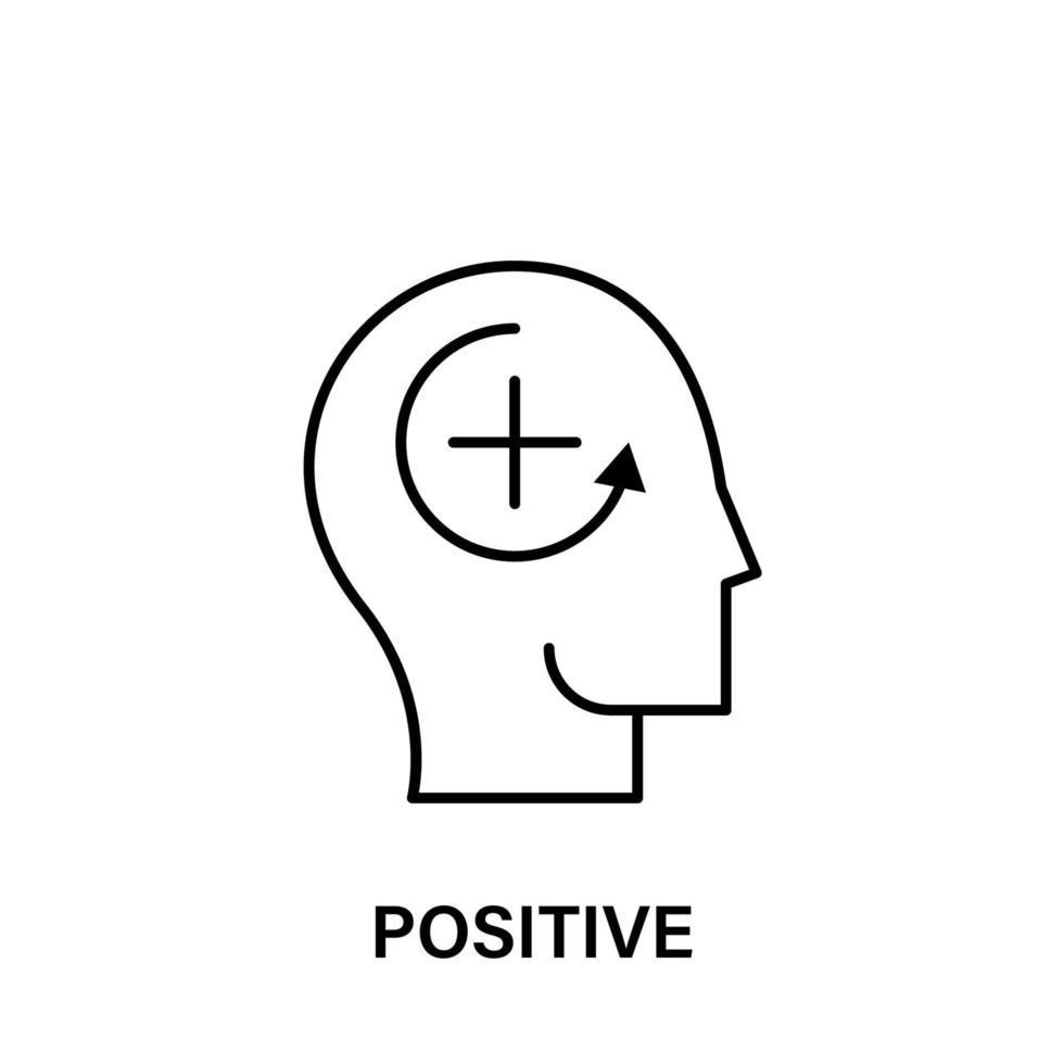 thinking, head, plus, circle, positive vector icon illustration