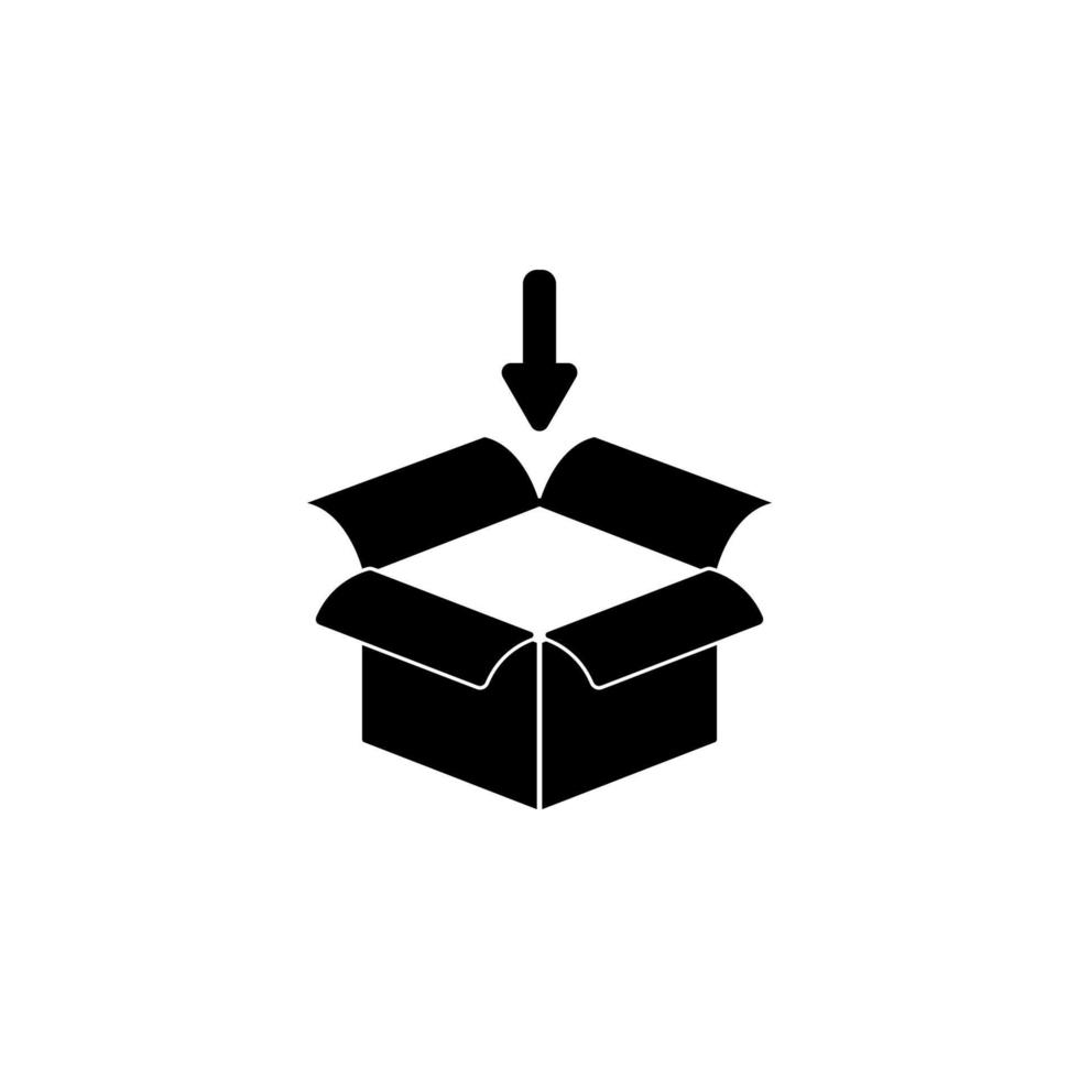 Open box and down arrow vector icon illustration