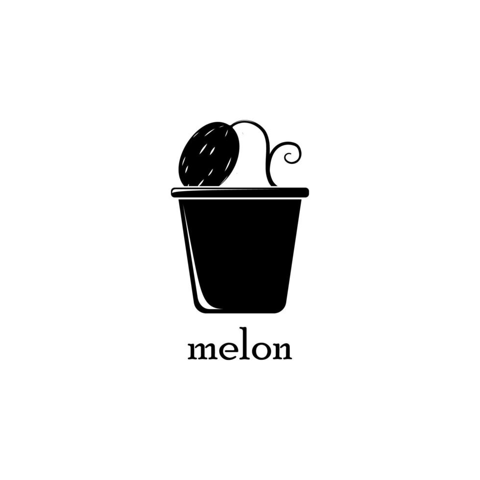 melon in pot vector icon illustration