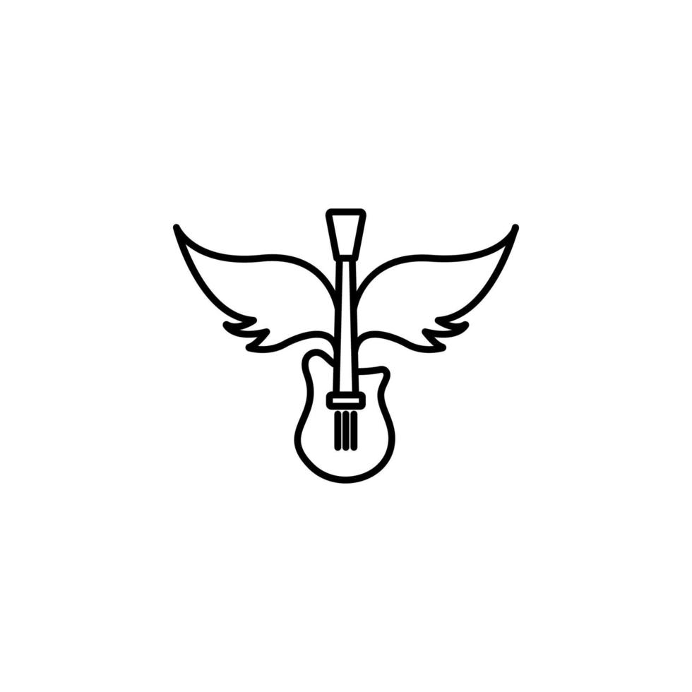 rock, guitar, wings vector icon illustration