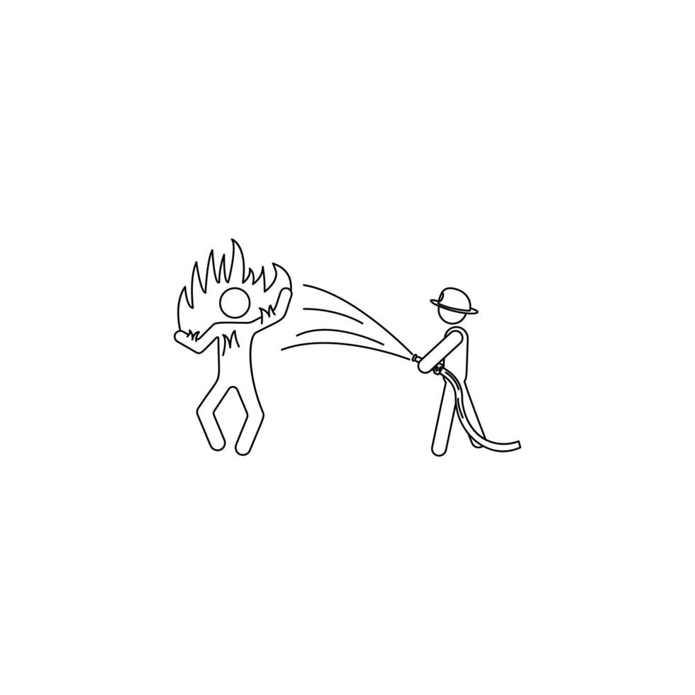 fireman extinguishes a burning person vector icon illustration