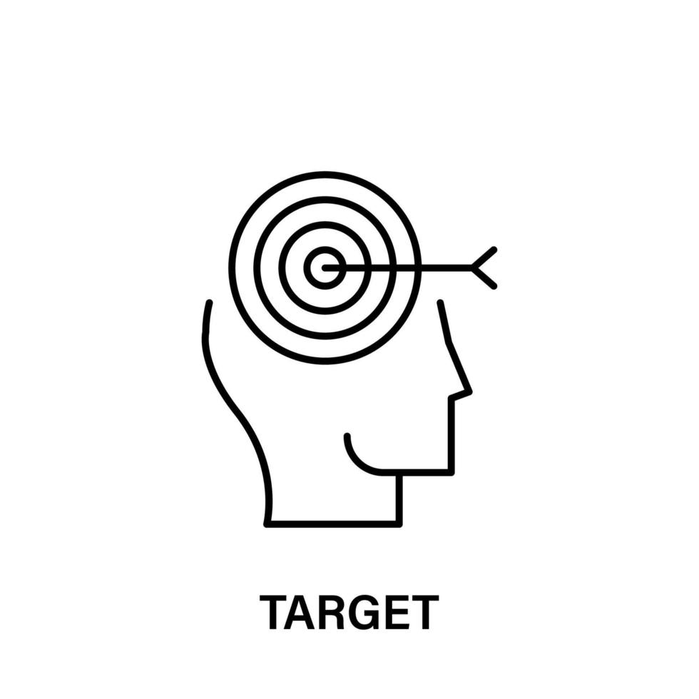 thinking, head, target, arrow, focus vector icon illustration