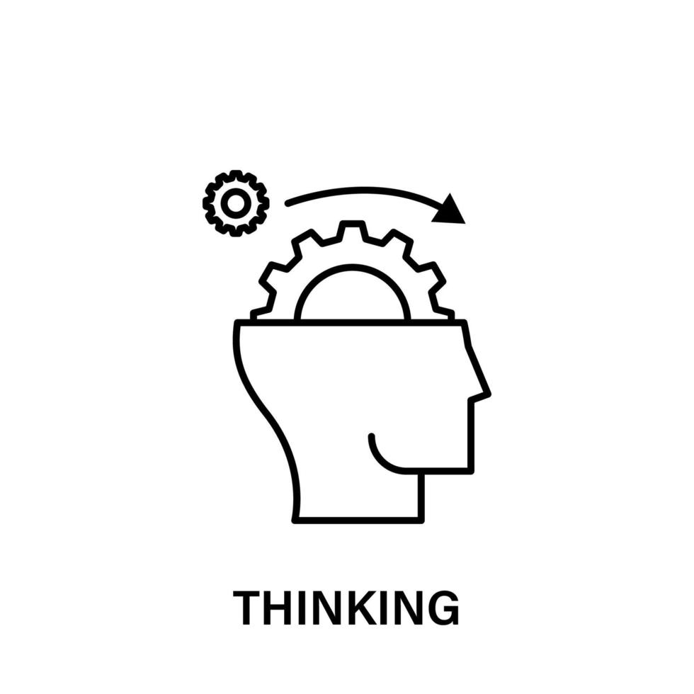 thinking, head, thinking, gears, arrow vector icon illustration ...