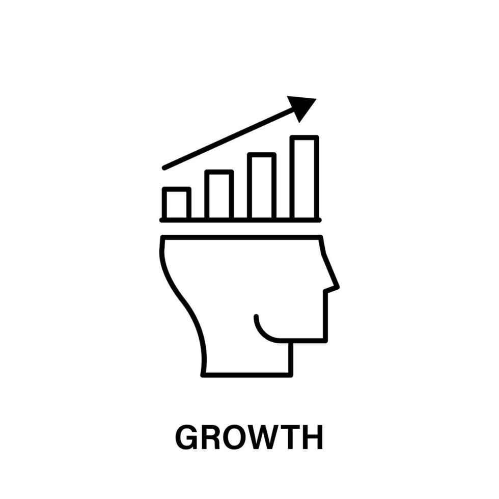 cuadro, pensamiento, cabeza, flecha, crecimiento vector icono ilustración
