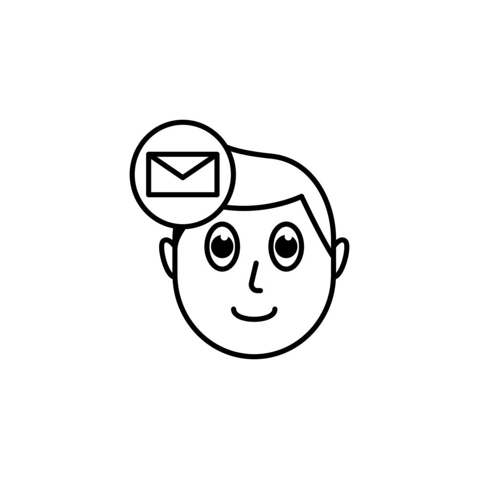 human face character mind in envelope vector icon illustration
