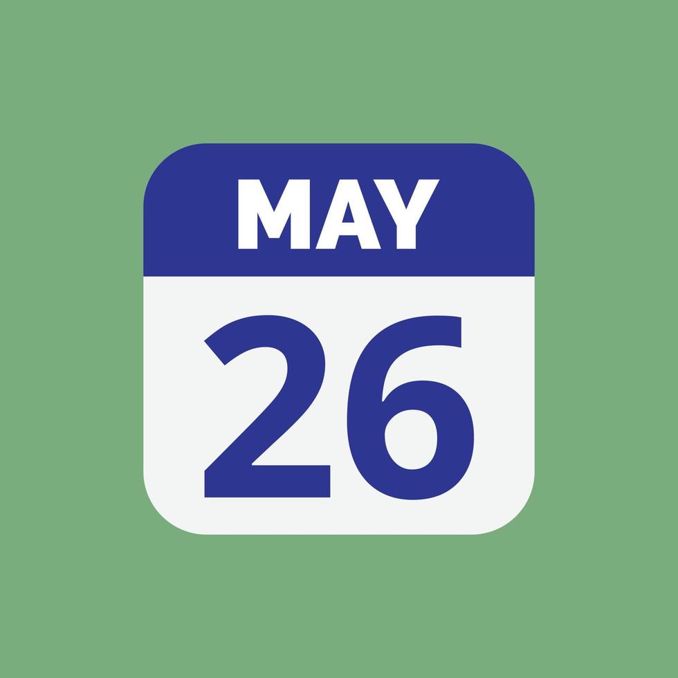 icono de fecha de calendario del 26 de mayo vector