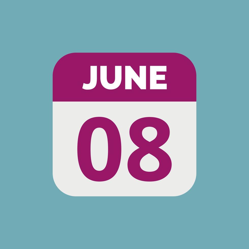 June 8 Calendar Date Icon vector