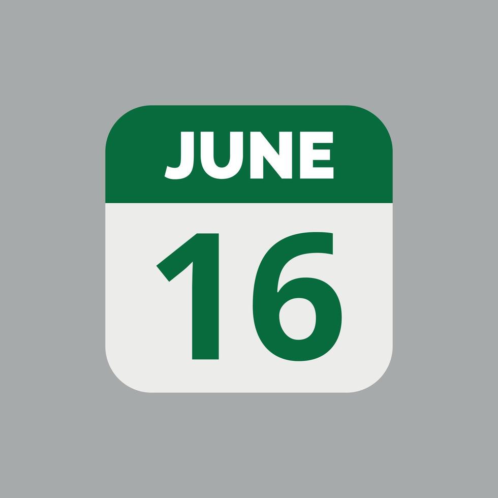 icono de fecha de calendario del 16 de junio vector
