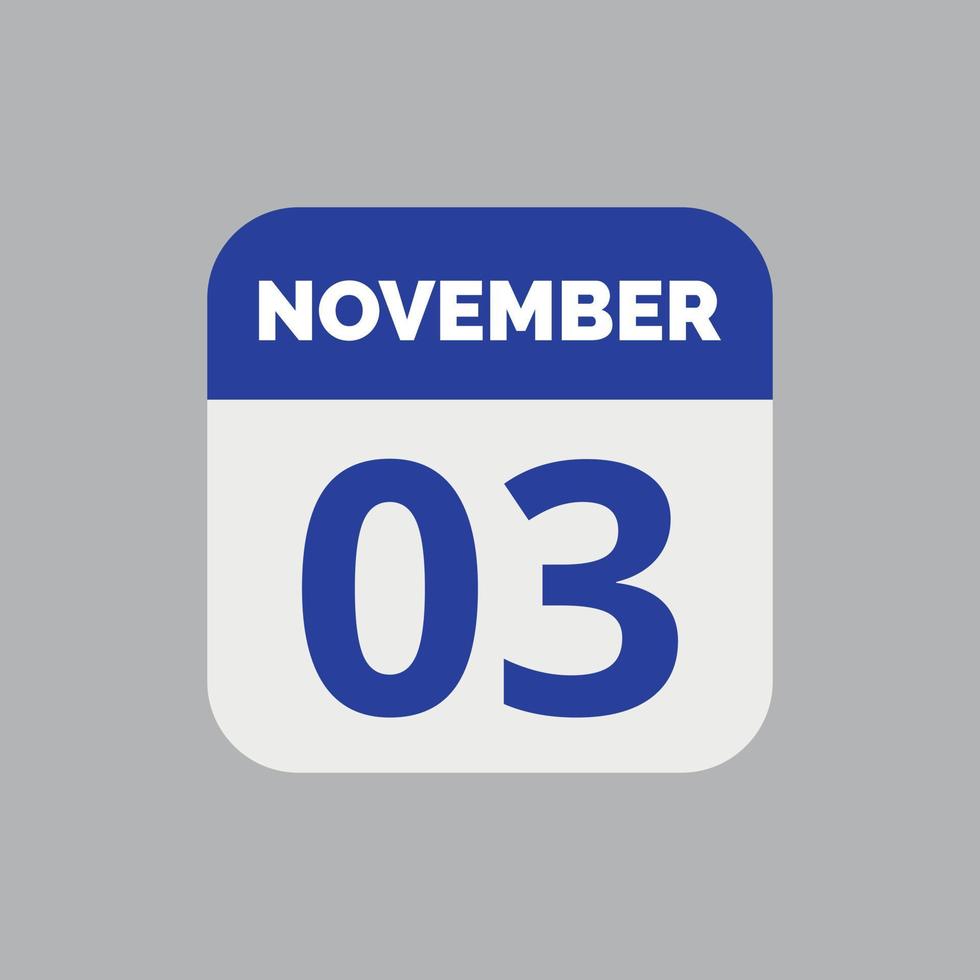 icono de fecha de calendario del 3 de noviembre vector