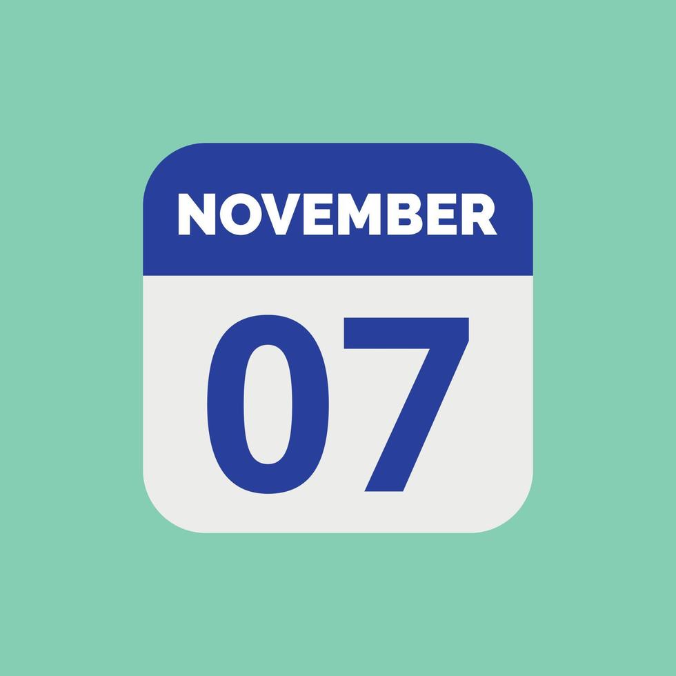 icono de fecha de calendario del 7 de noviembre vector