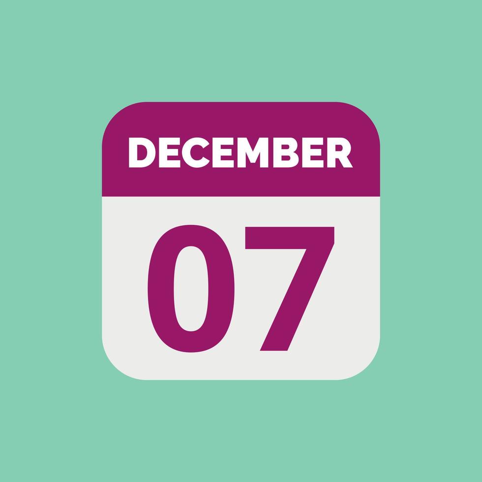 December 7 Calendar Date Icon 23201759 Vector Art at Vecteezy
