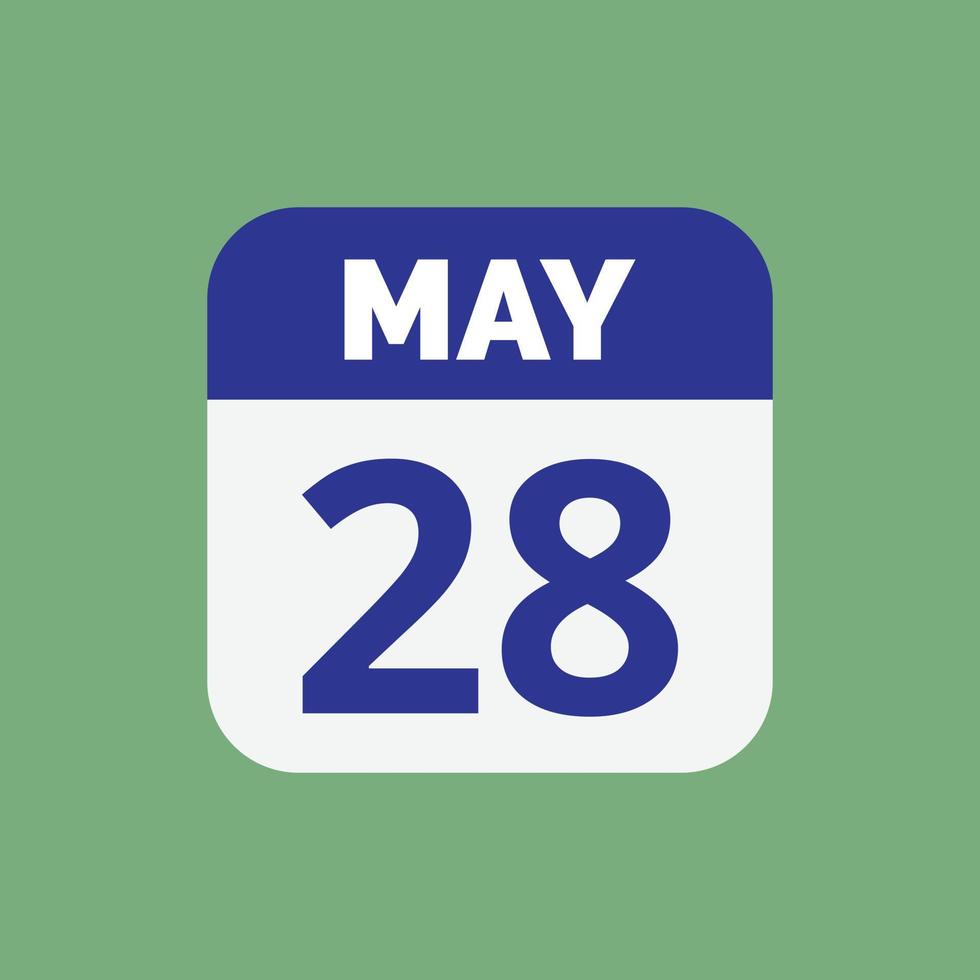 icono de fecha de calendario del 28 de mayo vector