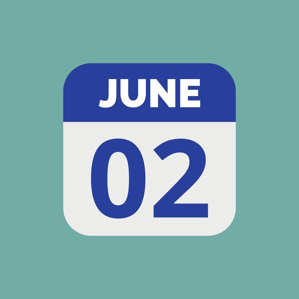 icono de fecha de calendario del 2 de junio vector