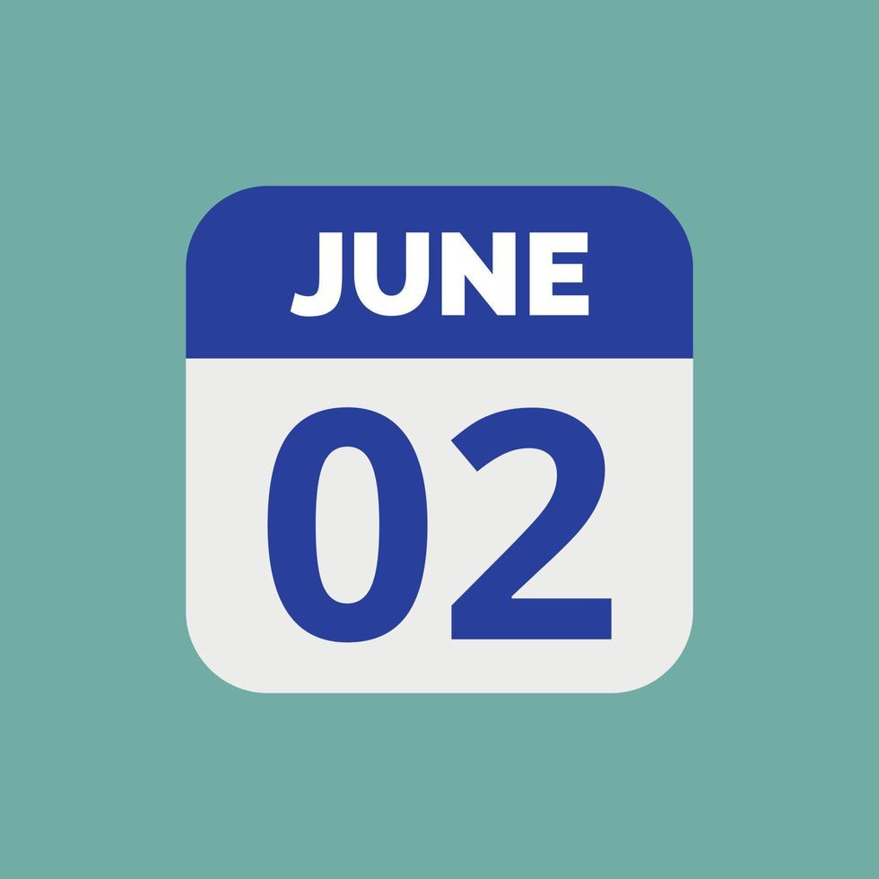 June 2 Calendar Date Icon vector