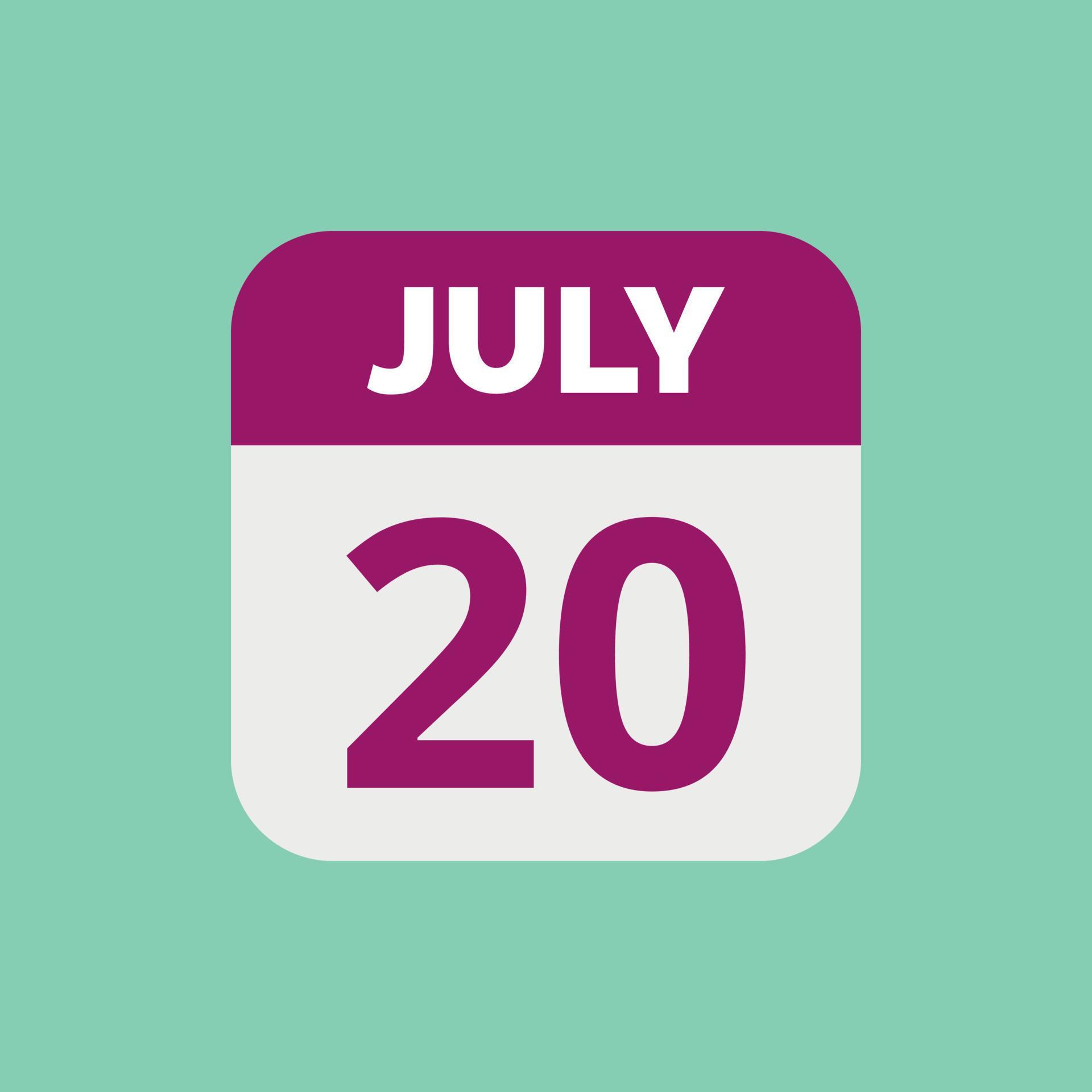 July 20 Calendar Date Icon 23202473 Vector Art at Vecteezy