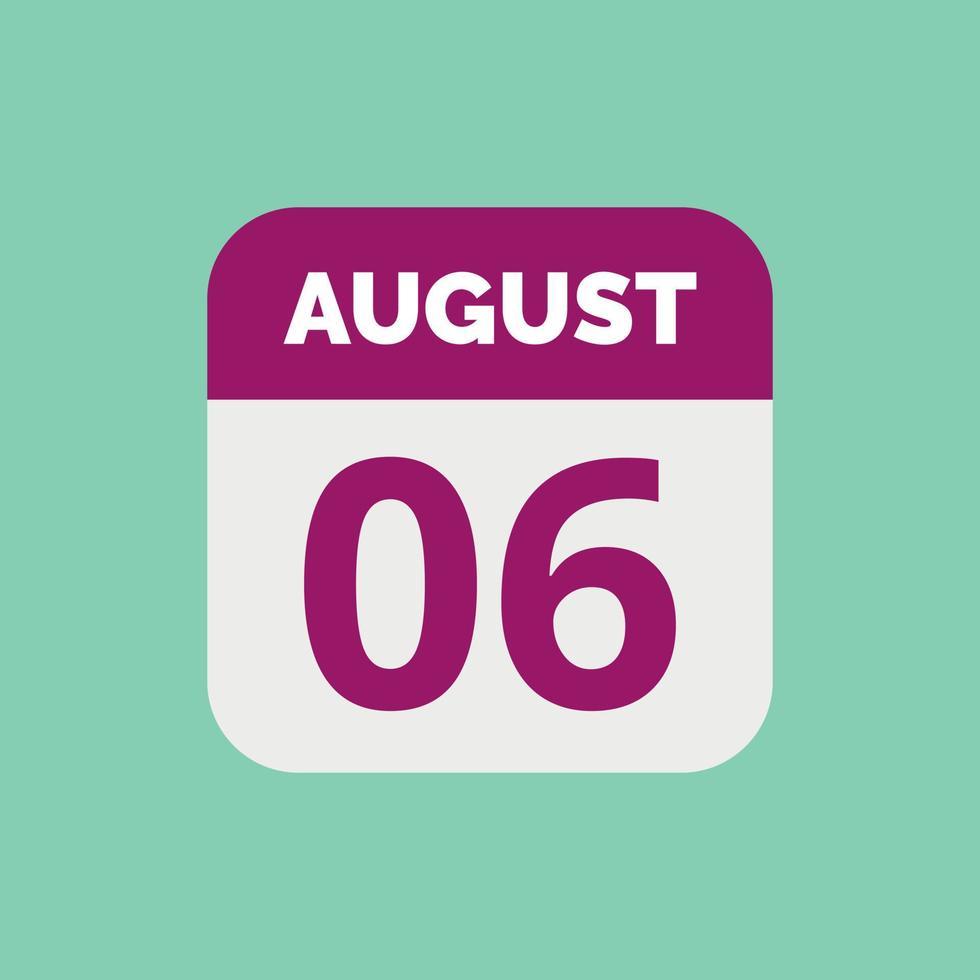 icono de fecha de calendario del 6 de agosto vector