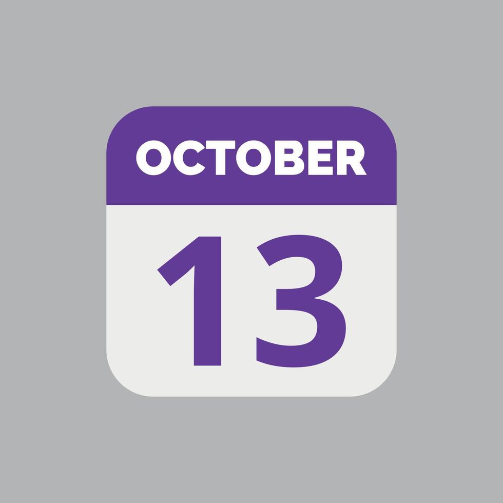 icono de la fecha del calendario del 13 de octubre vector