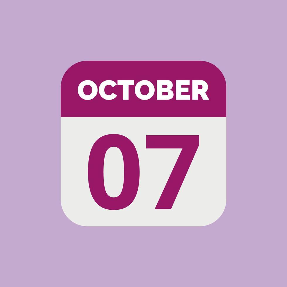 octubre 7 7 calendario fecha icono vector