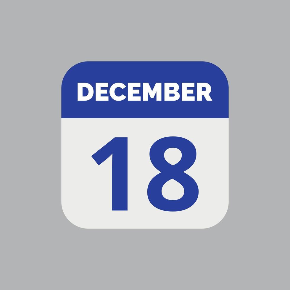 icono de fecha de calendario del 18 de diciembre vector