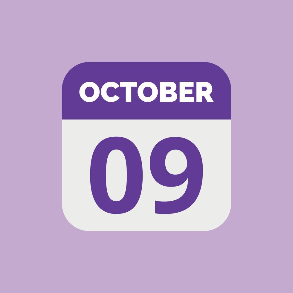 October 9 Calendar Date Icon vector