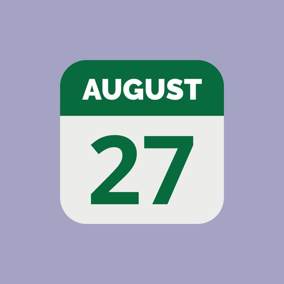 icono de fecha de calendario del 27 de agosto vector