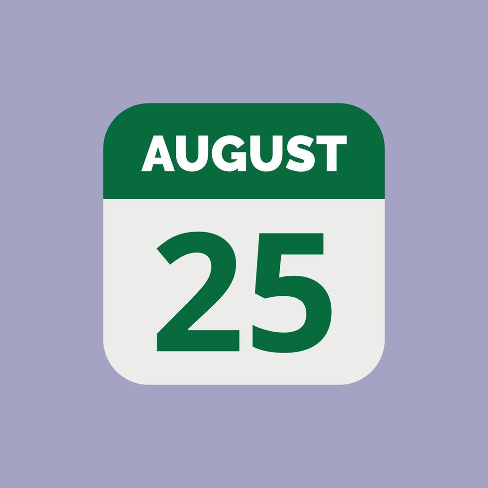 August 25 Calendar Date Icon vector