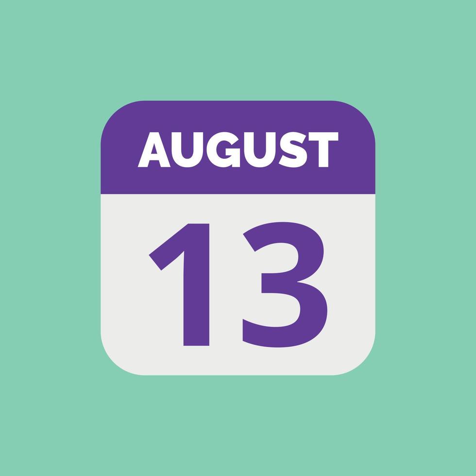 August 13 Calendar Date Icon vector