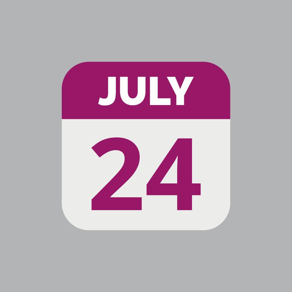 icono de la fecha del calendario del 24 de julio vector