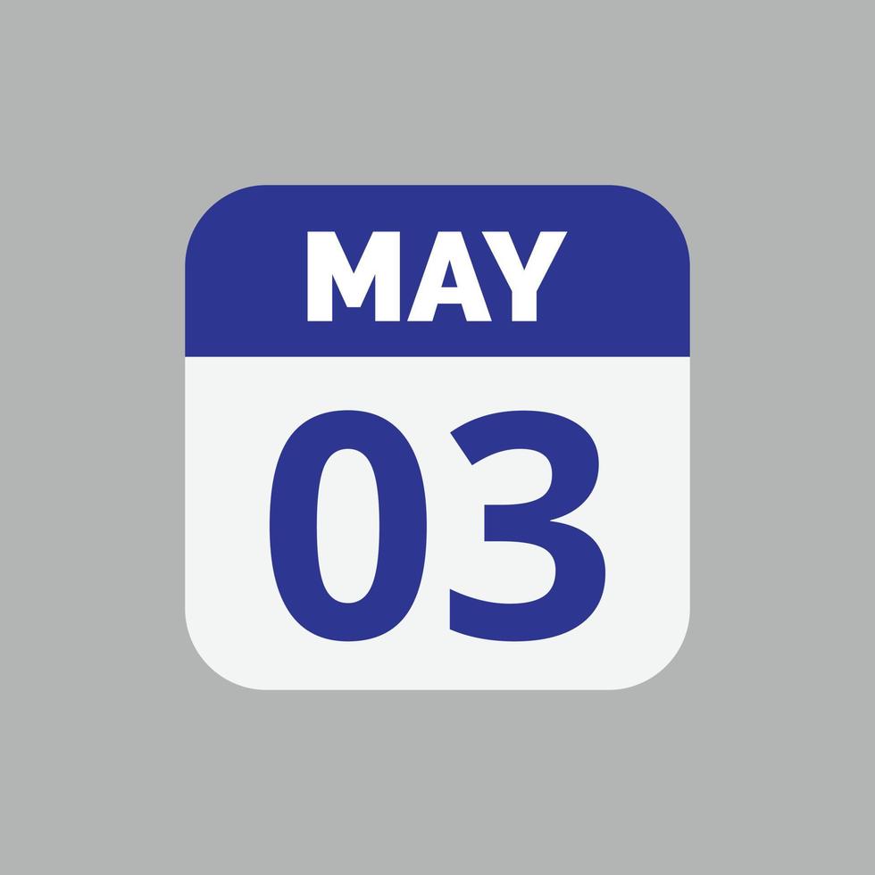 icono de fecha de calendario del 3 de mayo vector