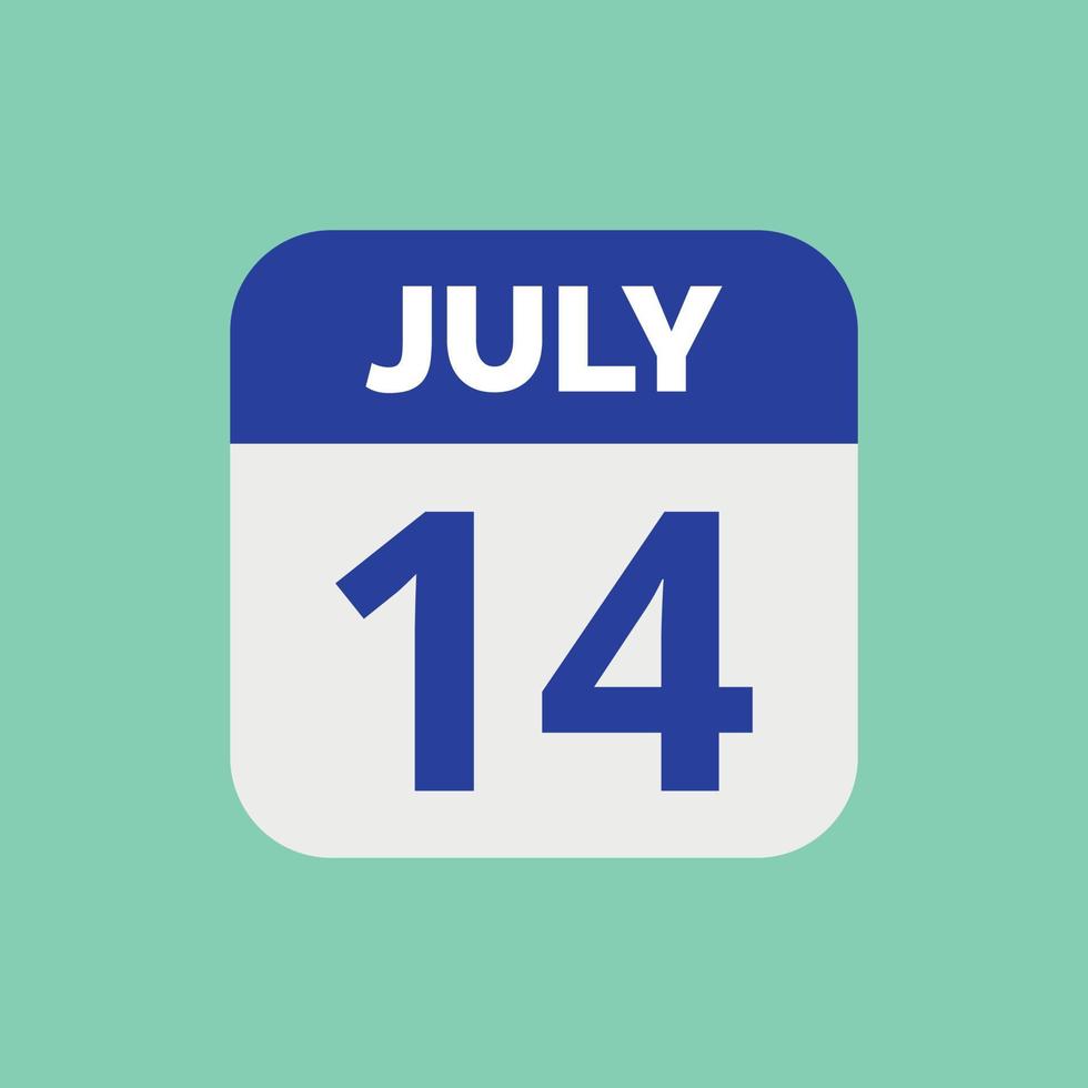 July 14 Calendar Date Icon vector