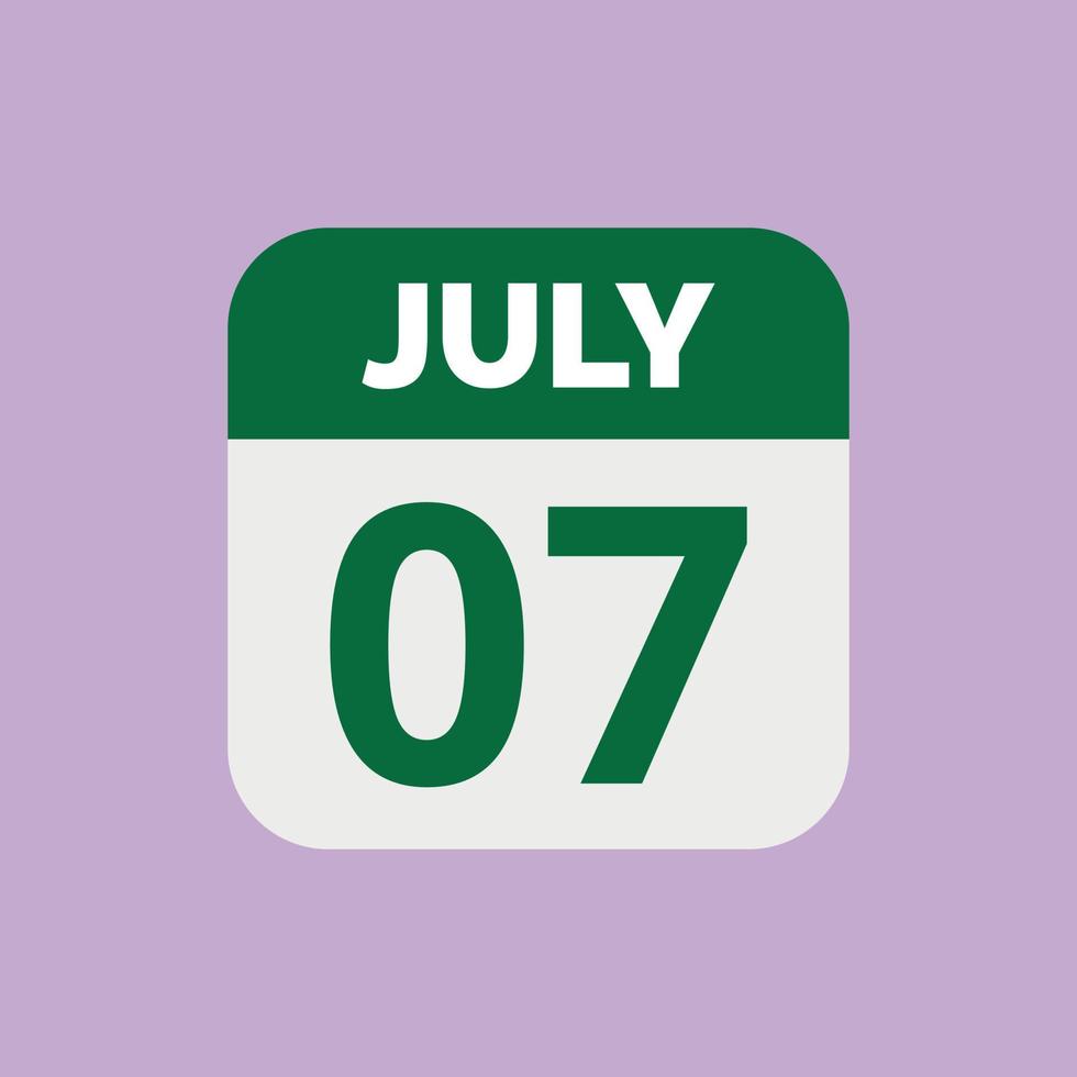 julio 7 7 calendario fecha icono vector