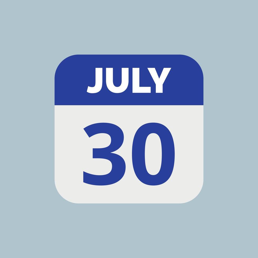 July 30 Calendar Date Icon vector