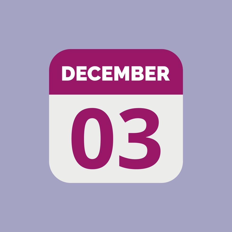 December 3 Calendar Date Icon vector