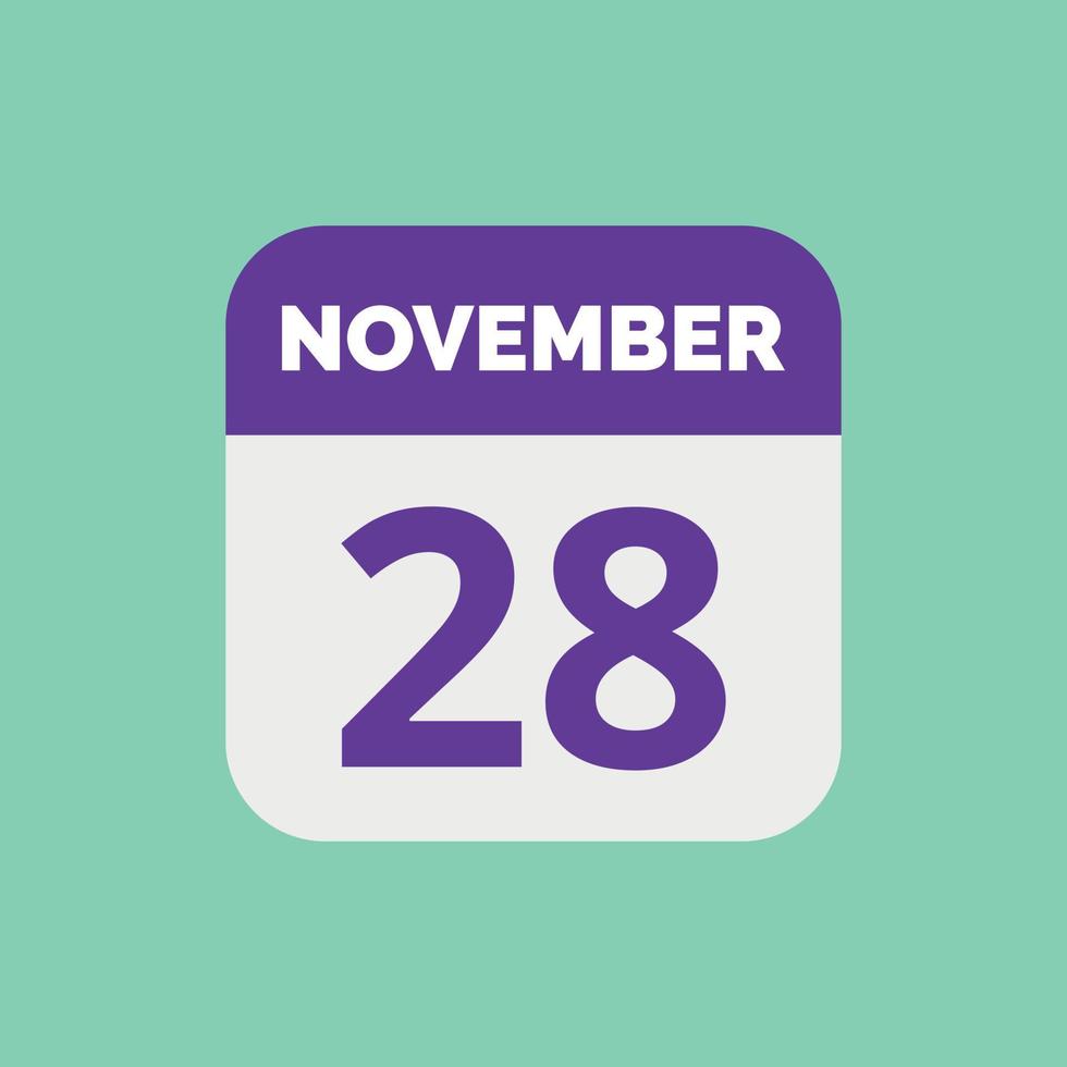 November 28 Calendar Date Icon vector