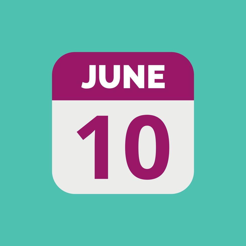 June 10 Calendar Date Icon vector