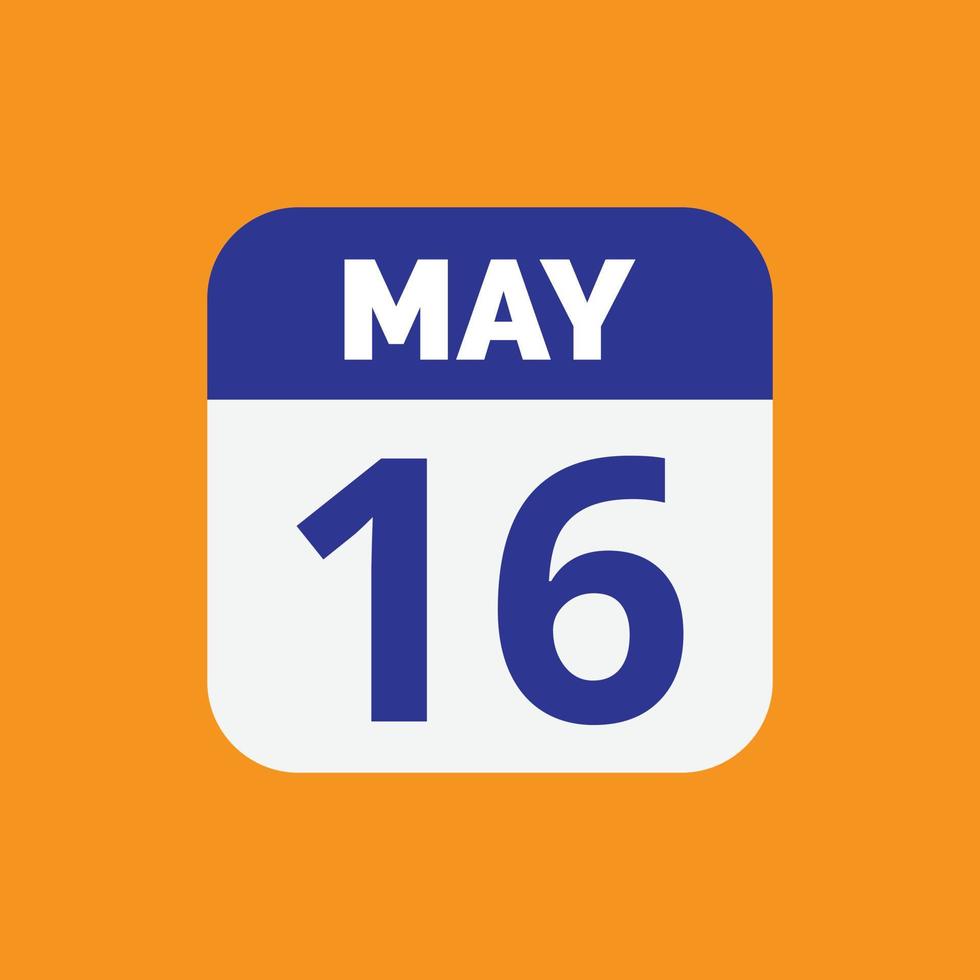 icono de fecha de calendario del 16 de mayo vector