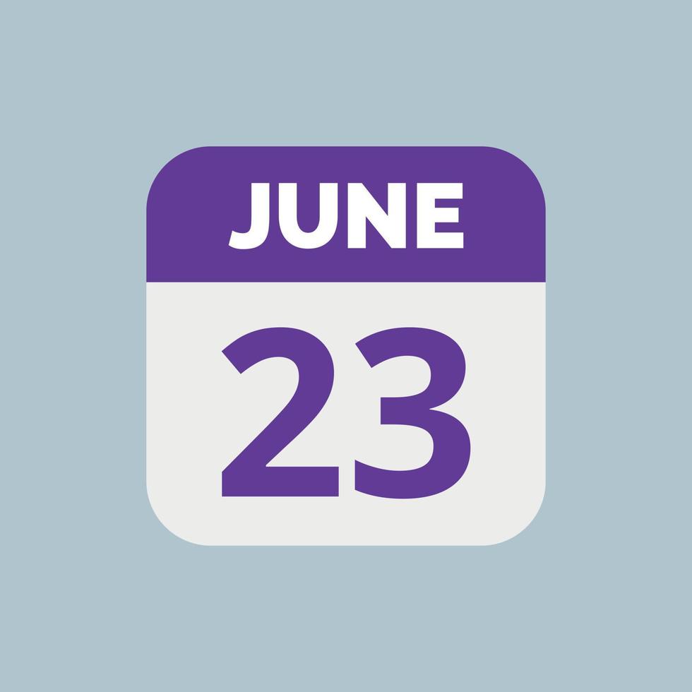 June 23 Calendar Date Icon vector