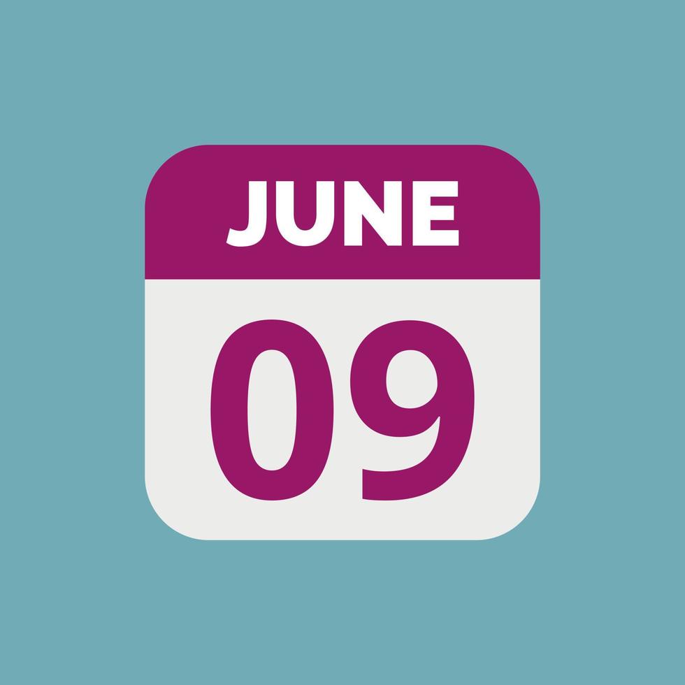 icono de fecha de calendario del 9 de junio vector