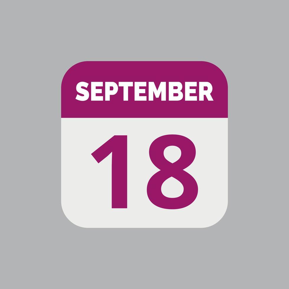 September 18 Calendar Date Icon vector